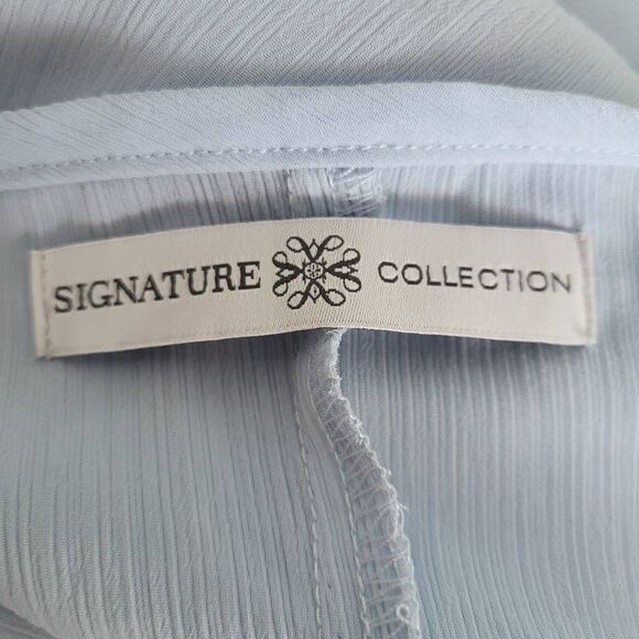 Signature Collection Womens Small Top Blue Embroidered Tie Neck 3/4 Sleeves Boho - Picture 4 of 7